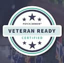 Circle with stars and text reading PsychArmor Certified Veteran Ready