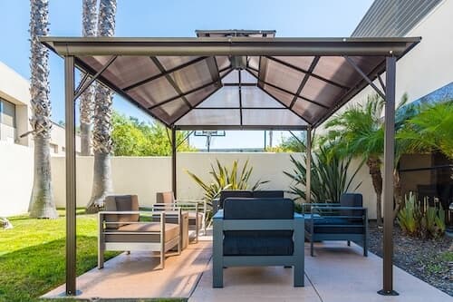 outdoor canopy and fire pit